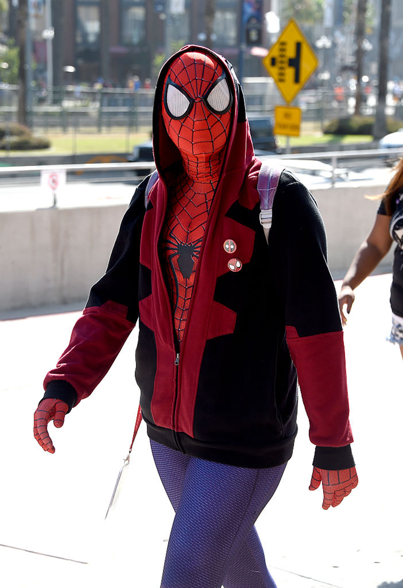 Spider-Man, in a Deadpool hoodie. Wade would be pleased. Image Credit: Frazer Harrison / Getty Images